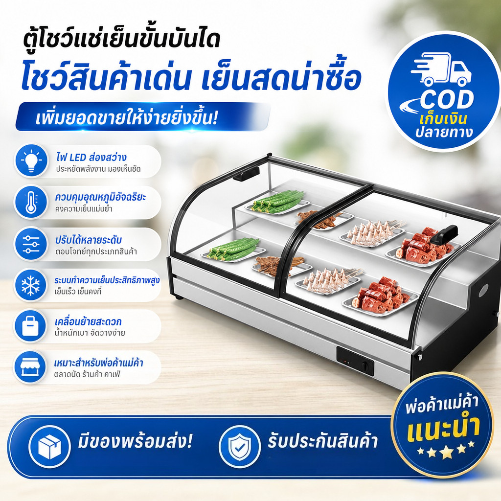 🔥ตู้โชว์แช่เย็นแบบตั้งโต๊ะ 3 ชั้น ตู้โชว์แช่เย็นแช่แข็งแบบตั้งโต๊ะ ขั้นบันได ตู้แช่เย็น ตู้แช่โชว์ ไฟ LED 3 สี
