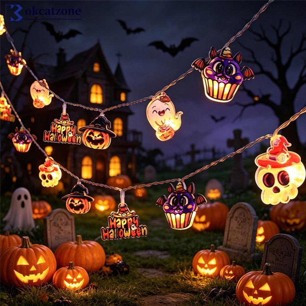 OKCATZONE 10/20 LEDs ฮาโลวีนฟักทองค้างคาว Ghost Spider Pirate Shape String ไฟสําหรับบ้านสวนฮาโลวีนใน