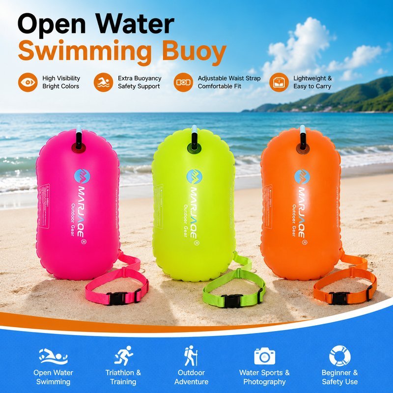 ทุ่นว่ายน้ำแบบเป่าลม Swimming Buoy PVC น้ำหนักเบา พร้อมสายลากและเข็มขัดปรับขนาด ลอยตามด้านหลังขณะว่า