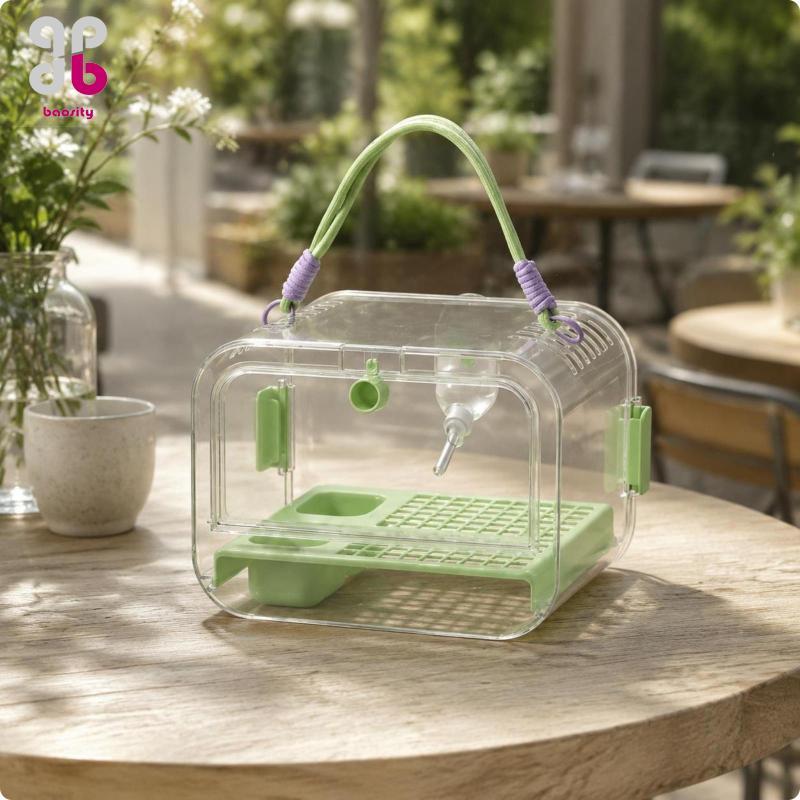 Baosity Clear Bird Cage Mesh Base Portable Aviary Travel Carrier Parrot Bubble B