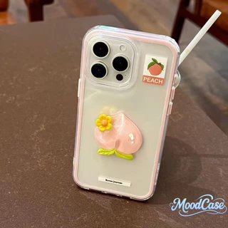 สำหรับ iPhone 16 Plus 15 Pro 14 17 Pro Max 13 17 Air 11 12 เคสโทรศัพท์สไตล์เรียบง่าย ขอบสีตัดโปร่งใส ตกแต่งผลไม้สามมิติ