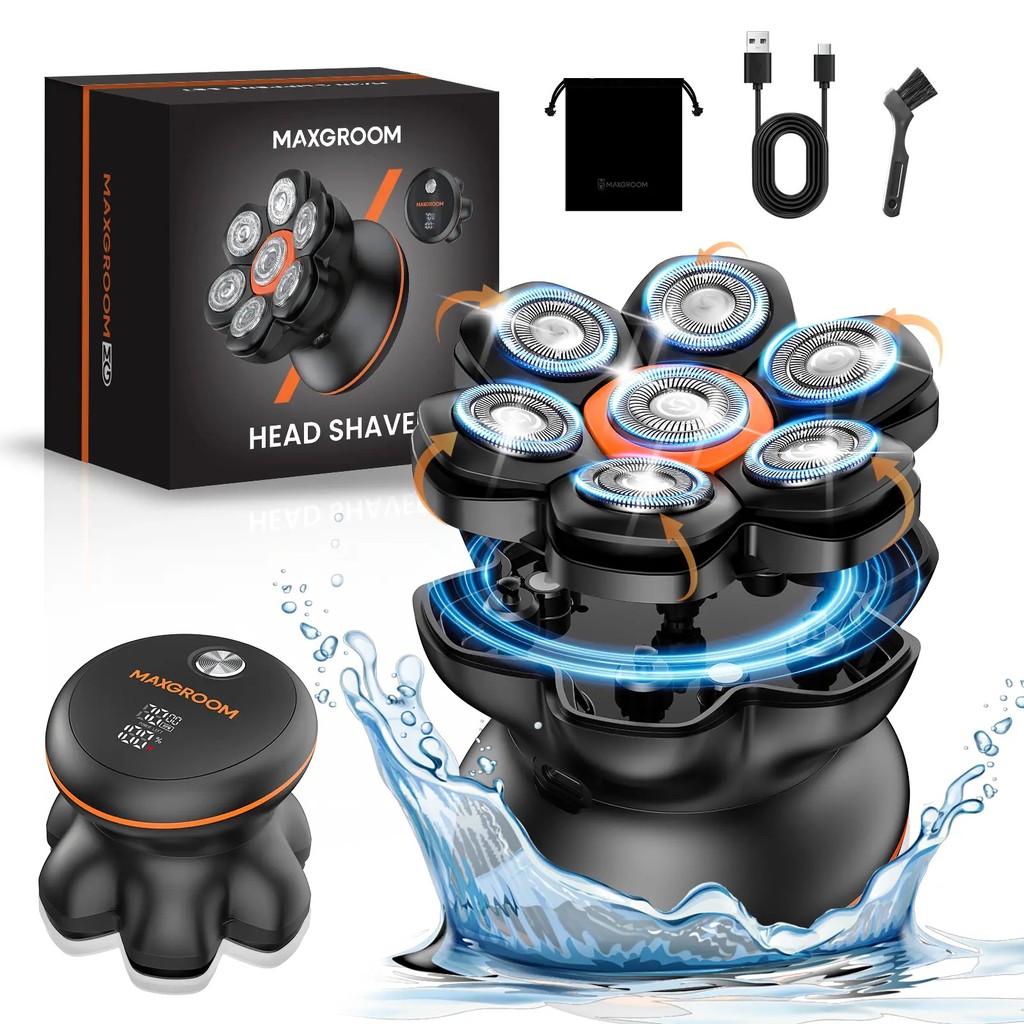 MAGROOMHeadShaverforBaldMen,WaterproElectricRazorwith7DลอยHeads,ClothingShave,MagneticDetachableBlad