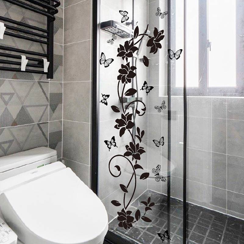 # weichen # ดอกไม้ Iris Vine Mirror Glass Stier ตกแต่งบ้านห้องน้ํา Self-กาว Wall Stier .