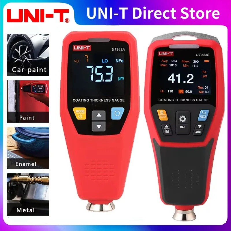 ZZTE UNI-T เคลือบความหนา UT343E 0-2000μm รถฟิล์มสีเครื่องทดสอบความหนาจอแสดงผล TFT พร้อม Bluetooth UT