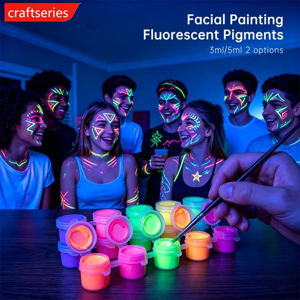 CRAFTSERIES 6 สี Glow In The Dark อะคริลิคชุดสี 3 ml/5 ml กันน้ํา Luminous Body Paint สําหรับฮาโลวีน