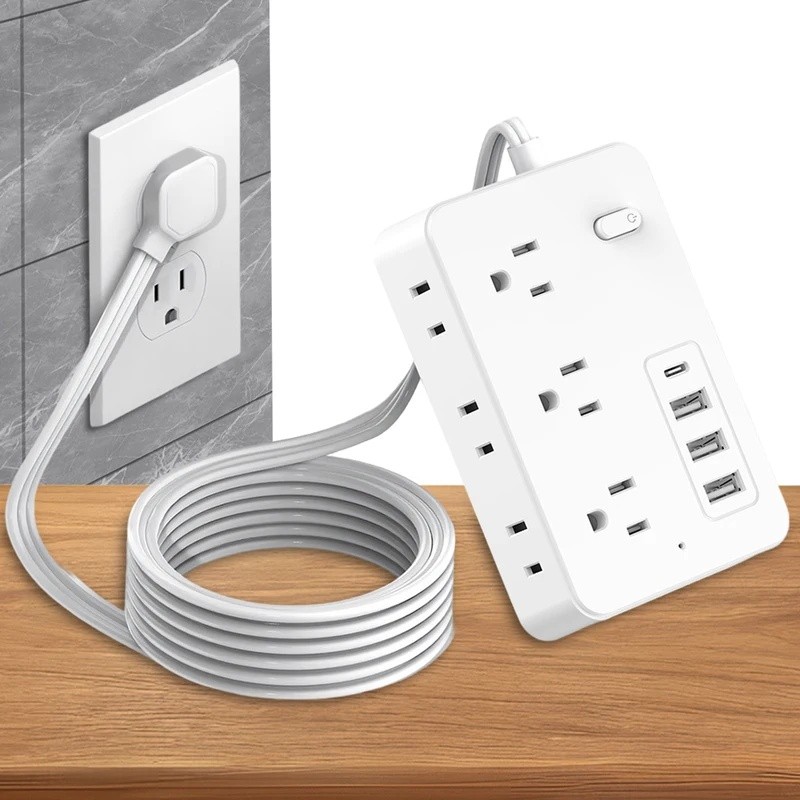 IQ5G 5Ft Surge Protector Power Strip 6 AC Outlets แท่นชาร์จโต๊ะ 4 พอร์ต USB (1 USB C) Outlets Extend