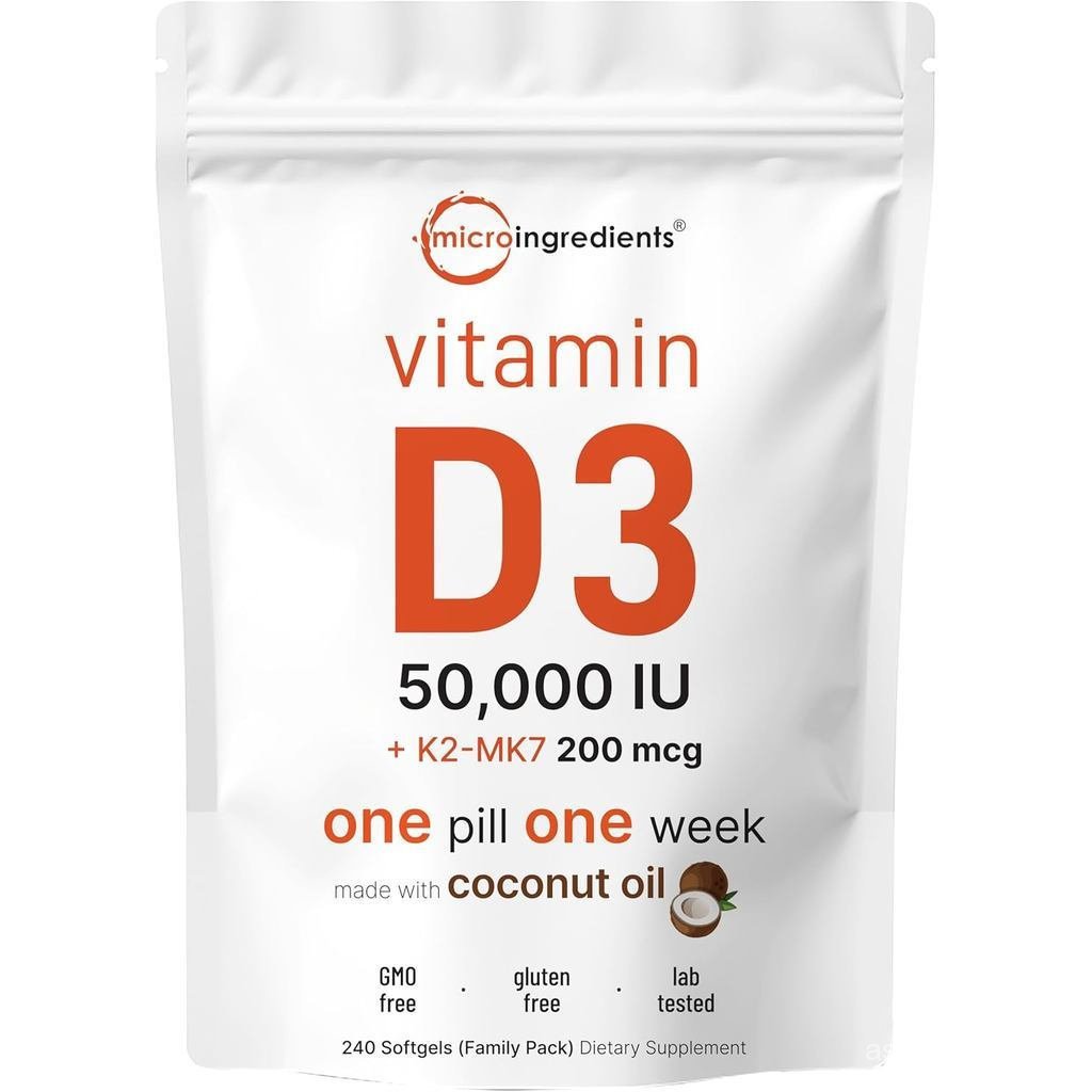 MicroIngredientsVitaminD350,000IU+K2MK-7200mcg,240Softgels|น้ํามันมะพร้าวบริสุทธิ์|รองรับ 2-in-1|Eas