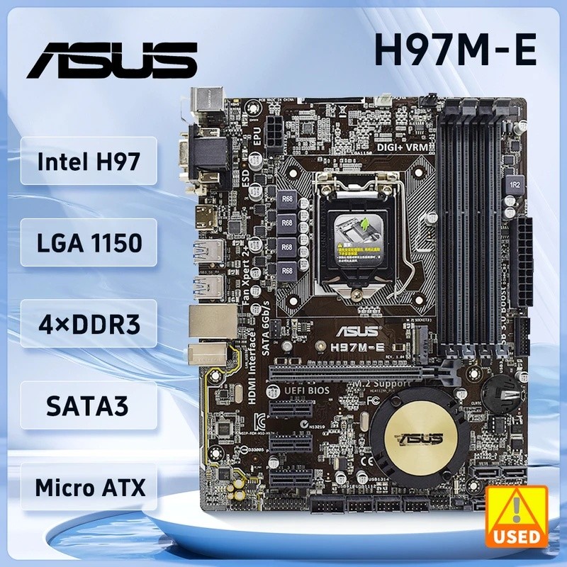 Asus H97M-E เมนบอร์ด Intel H97 DDR3 16GB PCI-E 3.0 M.2 USB3.0 PCI-E 3.0 Micro ATX รองรับ Core i3-415