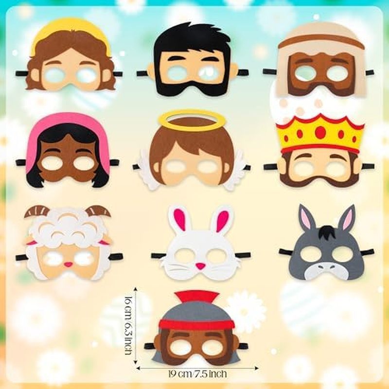 BeYumi การประสูติทางศาสนา Felt Mask - 10 ชิ้น Christian Story Felt Mask ชุดพระเยซู Resurrection Stor