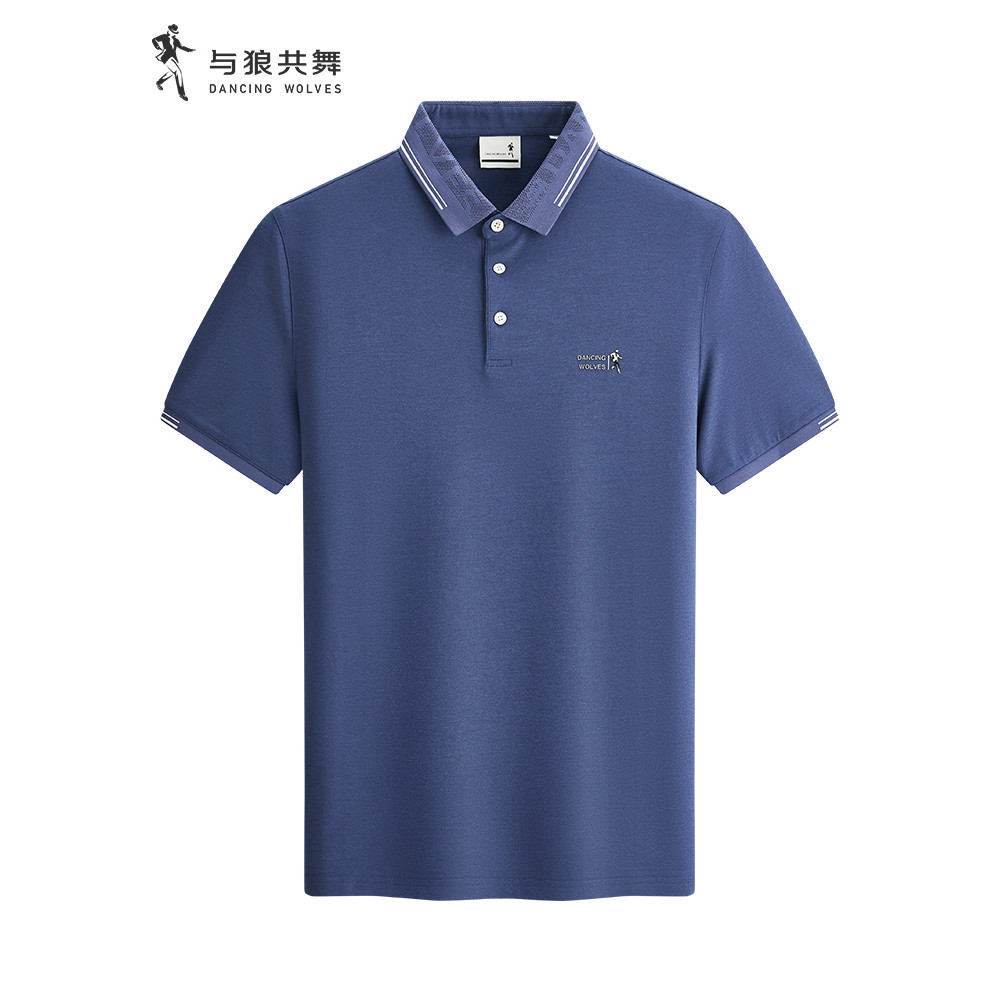 [Jacquard Neckline] Dancing with Wolves Lapel Short-Sleeved T-Shirt Mens 2025 Summer Style Stretched