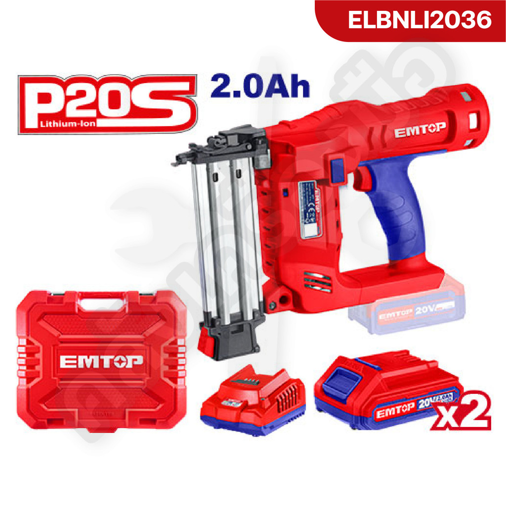 EMTOP เครื่องยิงตะปู ยิงแม็ก ขาคู่ ไร้สาย แบตเตอรี่ 20v รุ่น ELBNLI2036