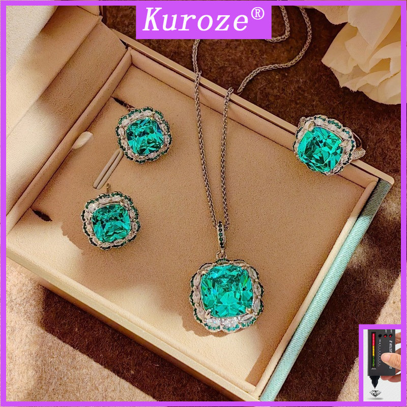 Kuroze Paraiba Fat Square Royal Blue Diamond Necklace Fat Square Ring Female