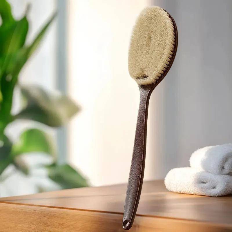 DSTH แปรงอาบน้ําแปรงอาบน้ําผิวแห้ง Body Soft Natural Bristle Massager Care Tool Soft Natural Bristle PE Handle HOT