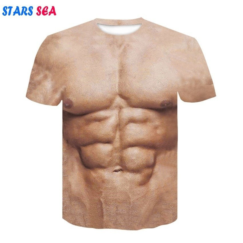 ผู้ชายtเสื้อฤดูร้อนตลกbody Six Pack Absกล้ามเนื้อTเสื้อCamisetas Hombre พิมพ์ปลอมแขนสั้นเสื้อยืดออกก