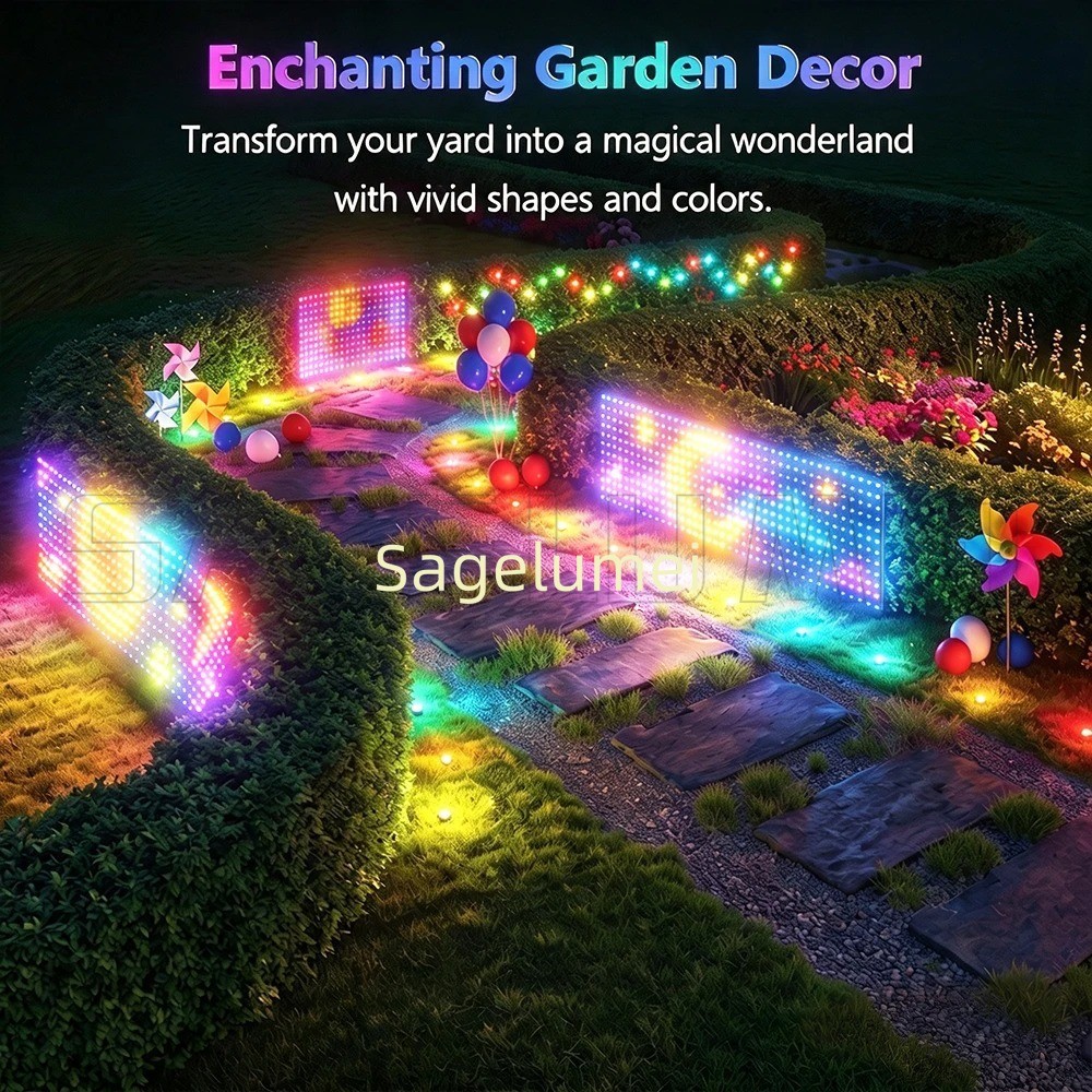 6.4M/9.6M ใหม่ 2026 ไฟสมาร์ทสุทธิกลางแจ้ง, RGB & IC Light พร้อม App/รีโมทคอนโทรล, โหมด DIY, ไฟตาข่าย