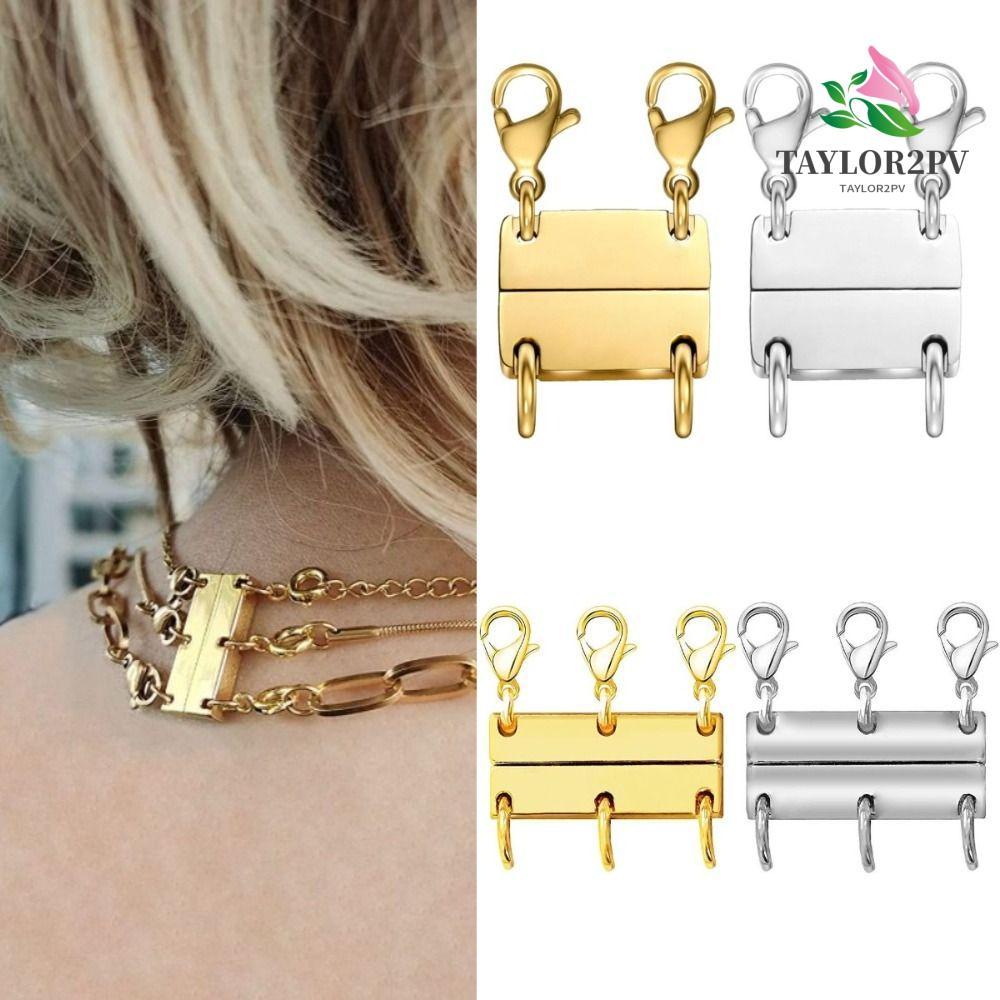 TAYLOR2PV Layered สร้อยคอ Clasps,ทอง/เงินหลาย Strandsแม่เหล็กสร้อยคอแยก,DIY Layeringหลายสร้อยคอStack
