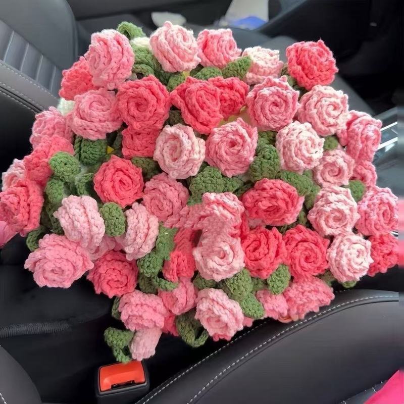 玫瑰花束毯子成品毛线手工钩织花朵毛毯新婚送女朋友闺蜜* 生日礼物Rose Bouquet Blanket, Finished Yarn, Hand Crocheted Flower Blanket, 