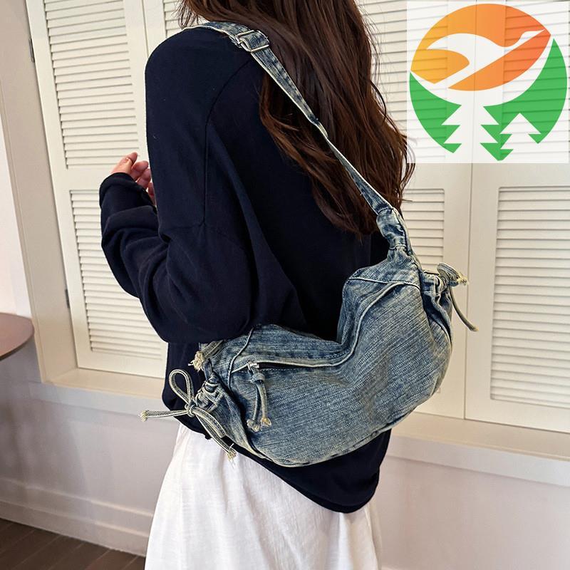 Gk1 2026 Fresh Chic Minimalist Vogue Spacious-Roomy Jeans ผ้า Maidens Hobo Carryall