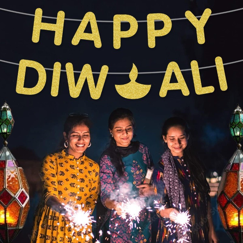 Happy Deepavali Glitter Pull Flag Diwali Party Banner ตกแต่งสําหรับ Diwali Deepavali กิจกรรมตกแต่ง