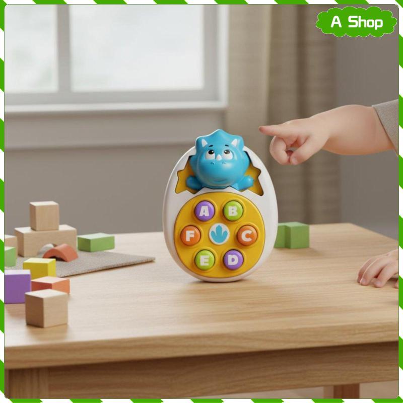 [Wishshopeeljj] Knock down Dinosaur Game Toy Early Education การ์ตูนสัตว์ Push Toy สีฟ้า