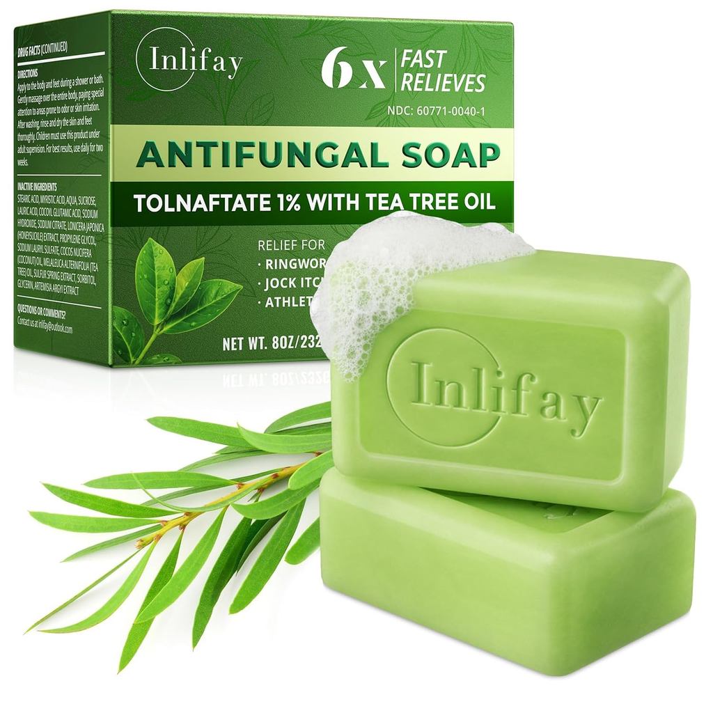 Inlifay Tolnftate 1% สบู่บาร์ป้องกันเชื้อรา : นักกีฬาเท้ากลาก Jock Itch Fast Itch Relief Tea Tree Oi