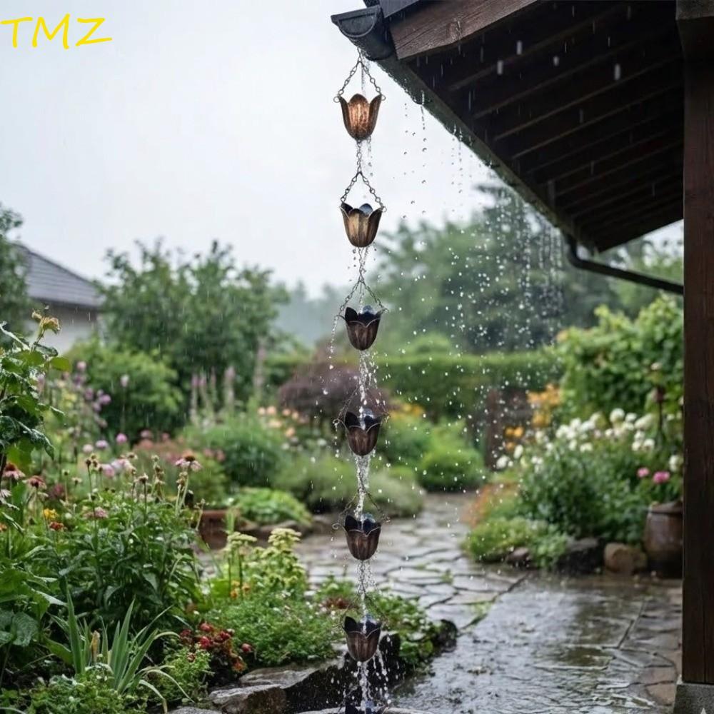 TMZ14968 โลหะดอกทิวลิปโซ่ฝน,สไตล์ญี่ปุ่น7ถ้วยโซ่ฝนสําหรับรางน้ํา,สร้างสรรค์รูปดอกไม้ศิลปะเหล็กโดยตรงน้ําระบายน้ําโซ่สวนภูมิทั
