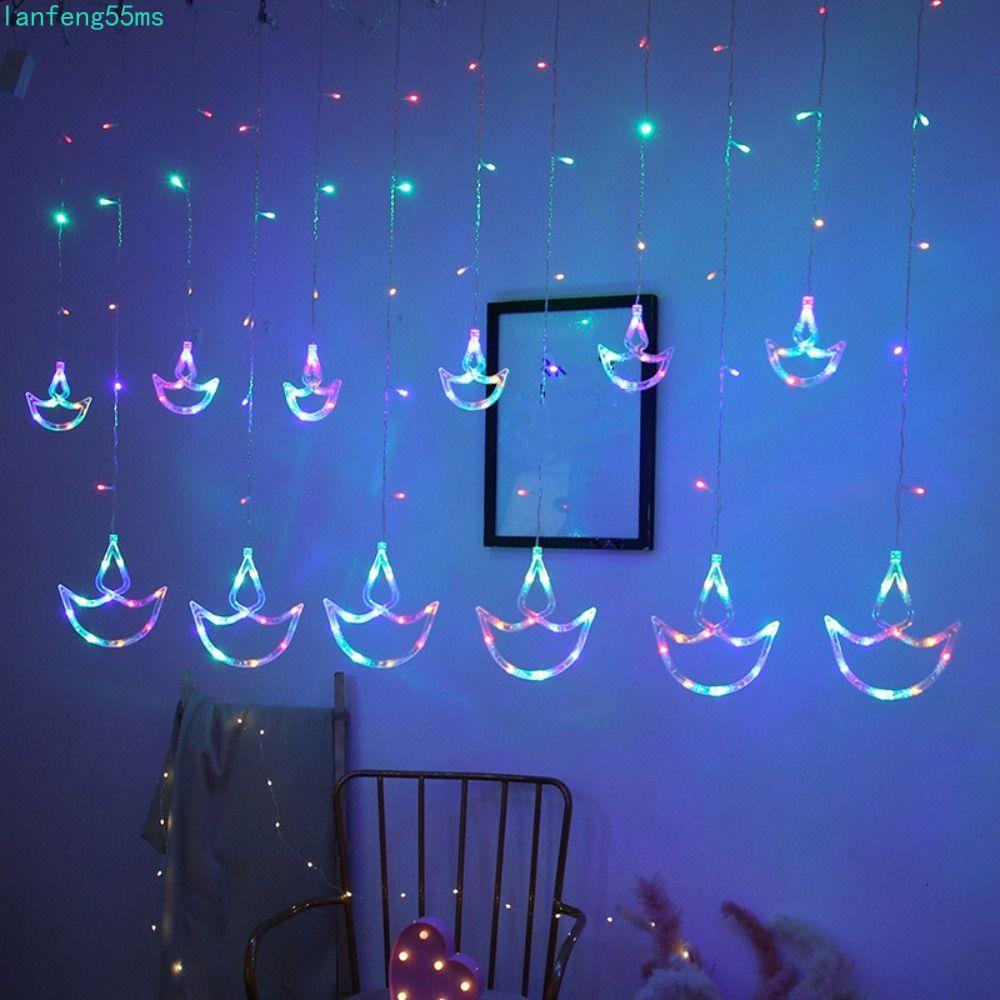 LANFENG Diwali Light, ปลั๊ก USB รูปหัวใจผ้าม่าน, คริสต์มาส Happy Diwali Brilliant Night String ไฟ Ei