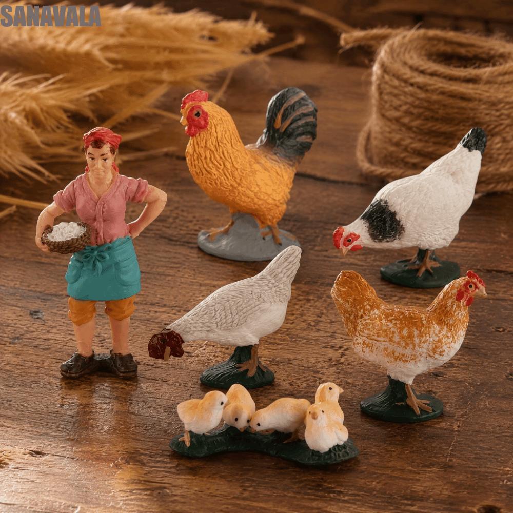 SANAVALA Farm House ของเล่น, ไก่จําลอง Hen Farm ตุ๊กตาสัตว์, คอลเลกชัน Chicks สมจริง Mini Farm Famil