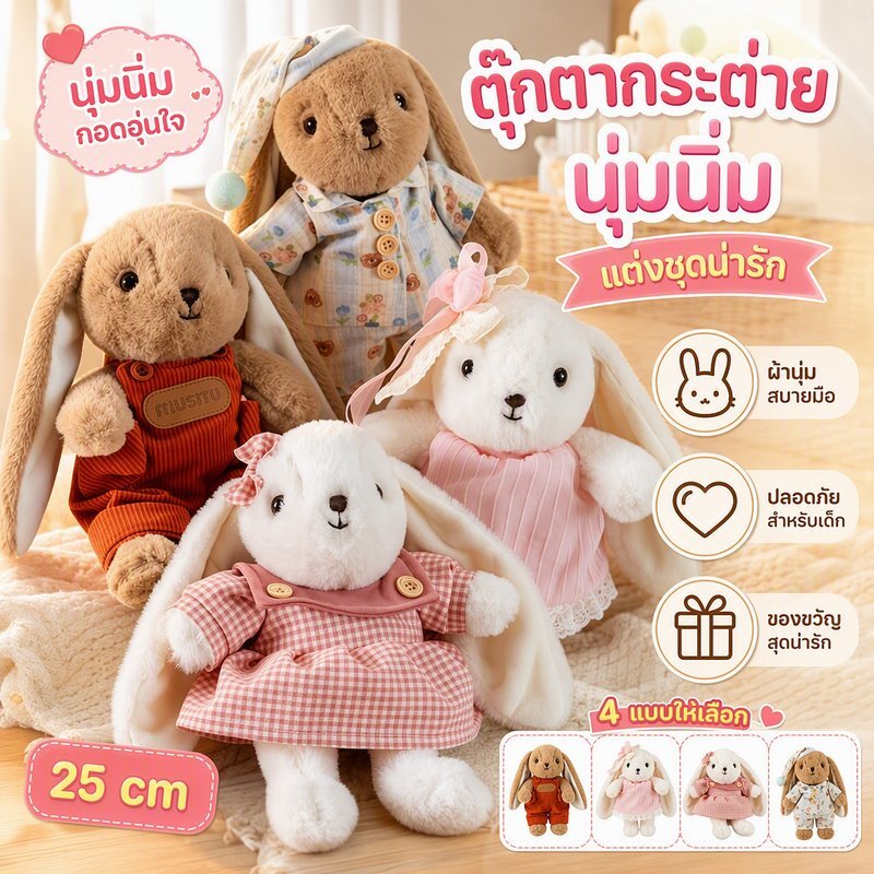 ตุ๊กตากระต่าย ตุ๊กตานุ่มฟู กระต่ายแอนนี่ ขนปุยนุ่มละเอียด ของขวัญวันเกิด ตุ๊กตาการ์ตูน ปลอบโยนลูกกระต่าย