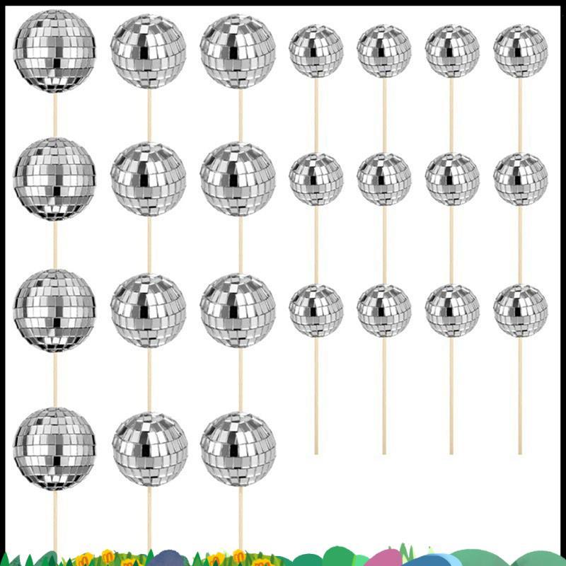 Super 24 ชิ้น Disco Ball Cupcake Toppers เค้กวันเกิดแฮปปี้ Topper Disco Ball เค้ก Picks Theme เค้กตกแต่งสําหรับ Disco Theme Party ใช้งานง่าย