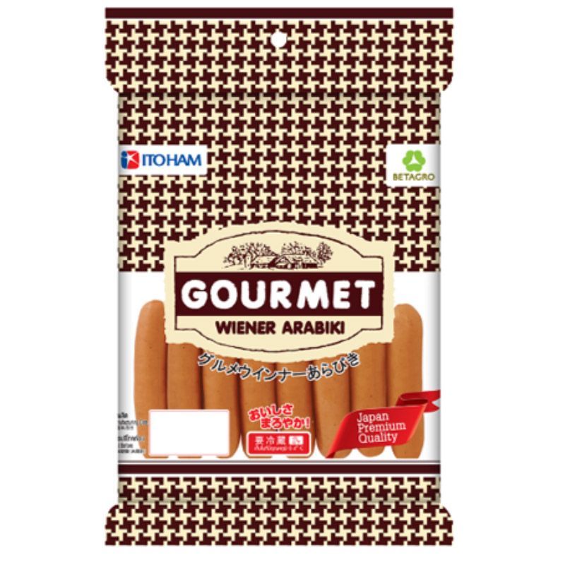 อิโตแฮมอาราบิกิกูร์เมต์เวียนเนอร์ 140กรัม Itoham Arabiki Gourmet Wienner 140g. [หมายเลขบาร์โค้ด 8856294054524]
