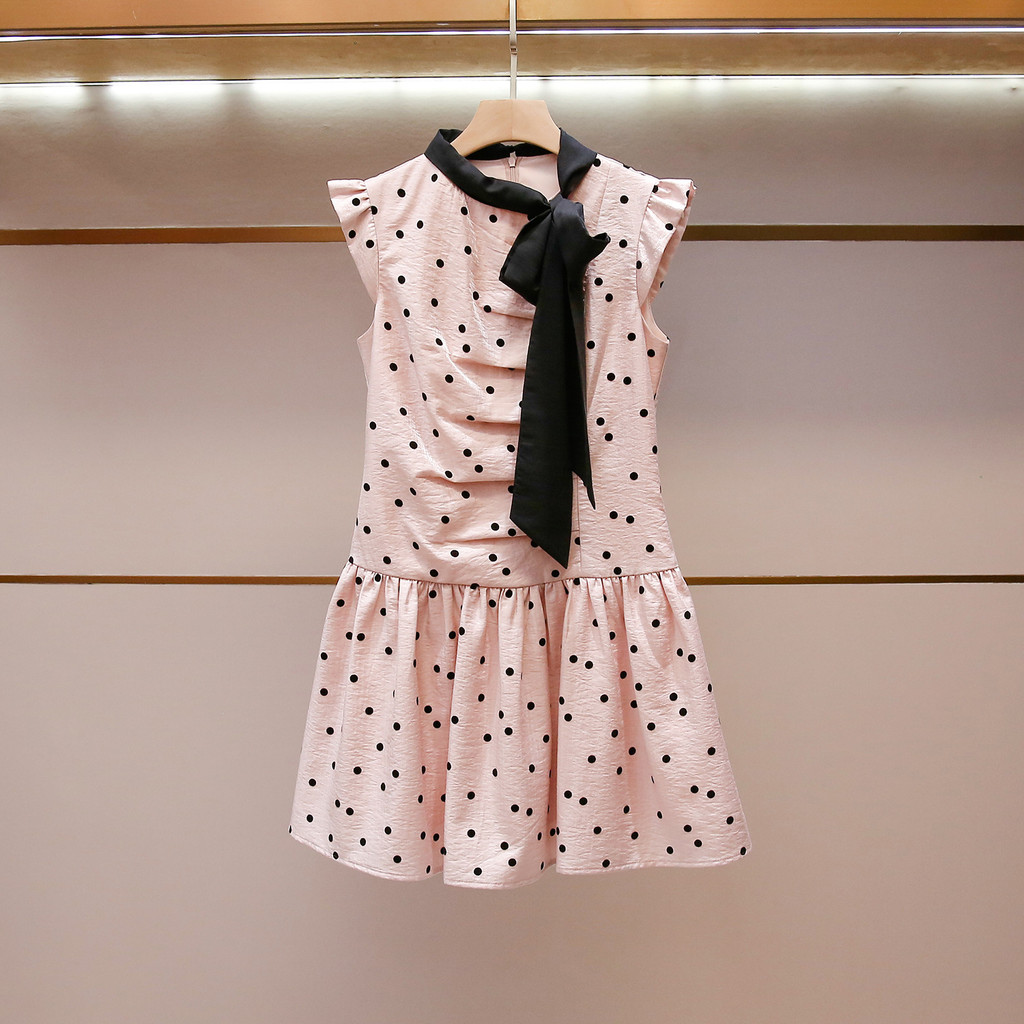 O9EU Maj-e Women's Summer New French Style Elegant High-End Chic Polka Dot Tank Dress