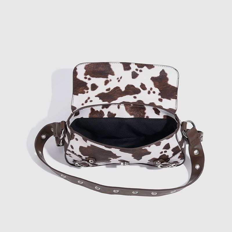Niche Design y2k Hot Girl Motorcycle Bag Cow Underarm Bag Rivet One-Shoulder Handbag Retro 8.27