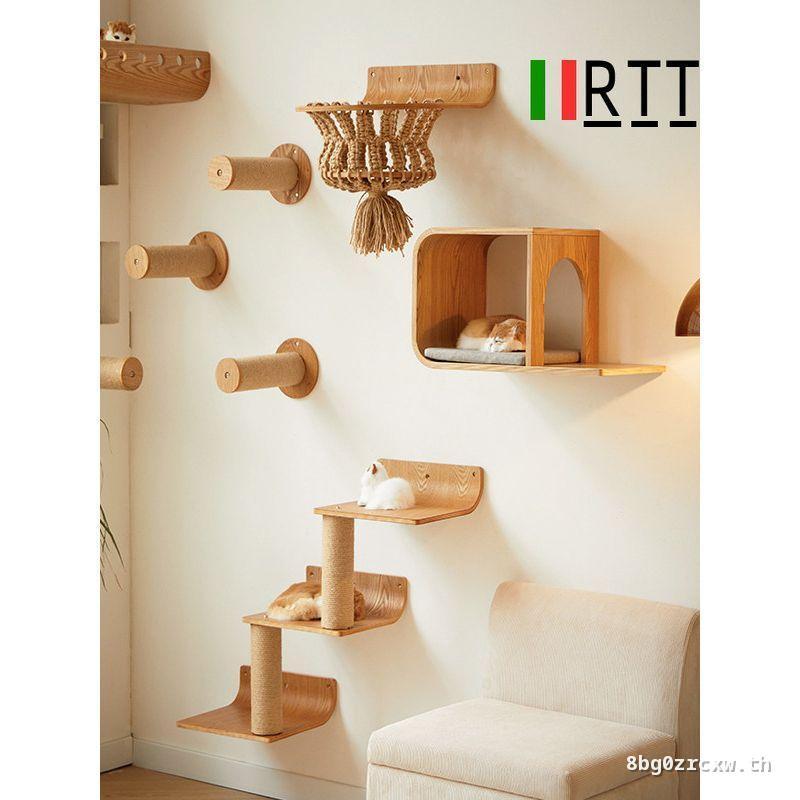RTT Multi-Cat Family Cat Litter Wall-สไตล์แมวปีนเขากรอบไม้ Cat Scratching คอลัมน์แมวกระโดดแพลตฟอร์มไ