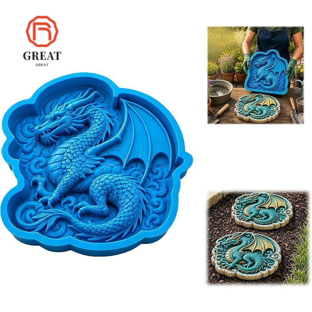 GREAT Stepping Stone Mould, Cement Reusable Garden Path Cement Mould, DIY ซิลิโคนมังกรรูปร่าง Paving