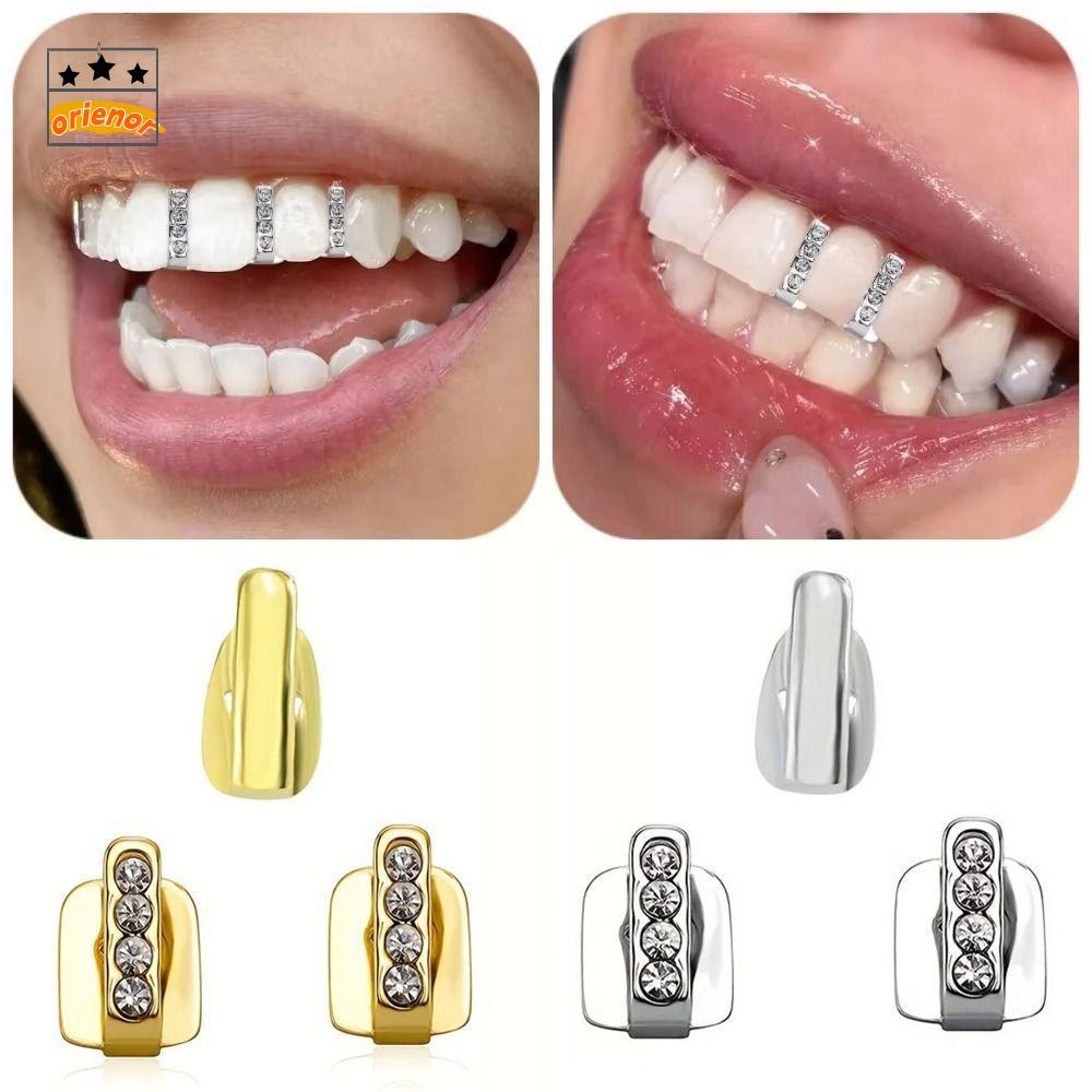 ORIENOR 3 ชิ้น Hip Hop ฟัน Grillz, Rhinestone Hollow Grillz, Shiny Zircon ฟันเครื่องประดับผู้หญิงผู้