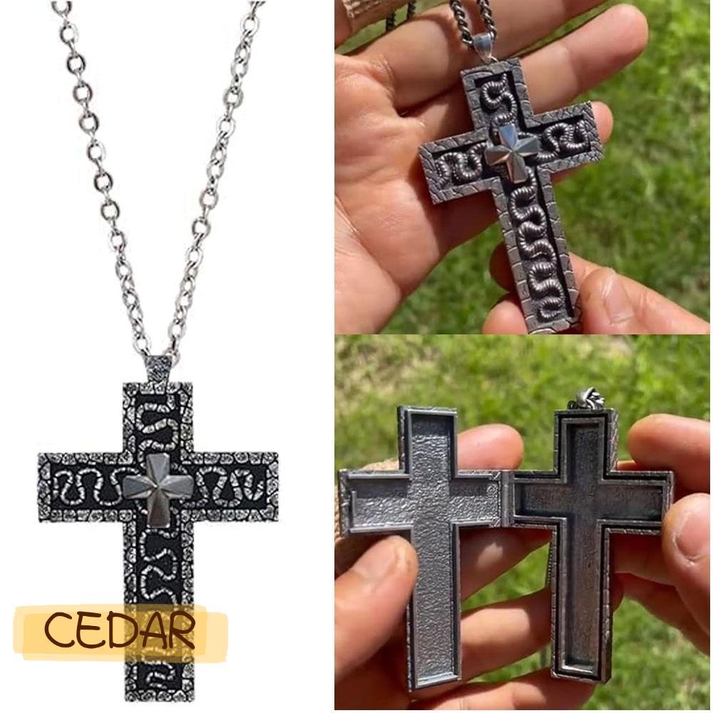 CEDAR สร้อยคอจี้ข้าม, พร้อมช่องลับ ฟลีซ สร้อยคอจี้โซ่,  พิมพ์ วินเทจ สามารถเปิดได้ จิวเวลรี่เสน่ห์
