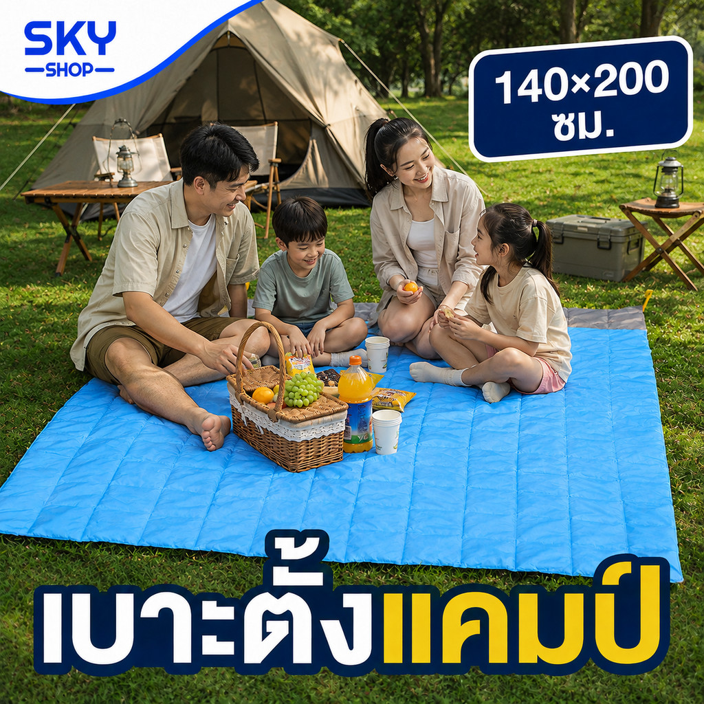 SKY เบาะสำหรับตั้งแคมป์ กันน้ำผ้าห่มชายหาด กันน้ำ น้ำหนักเบา เสื่อปิคนิคกลางแจ้ง