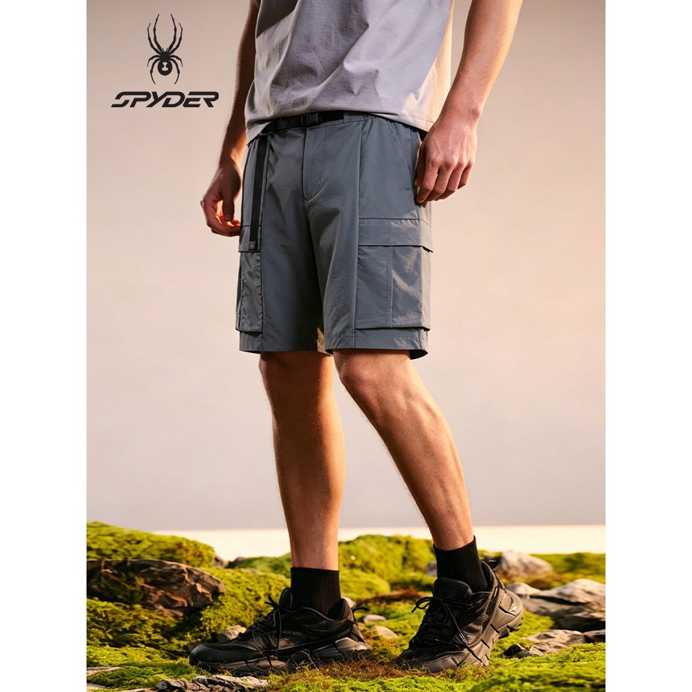 SPYDER Spider ฤดูใบไม้ผลิฤดูร้อนชาย URBAN LIFE สี่ด้านยืด Dark Check ผ้าเนื้อกีฬากางเกงขาสั้น 24CS53