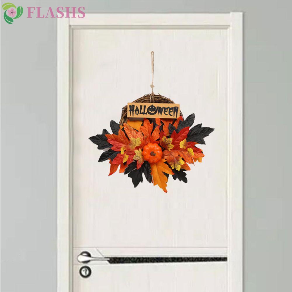 FLASHSYN พวงหรีด Maple Leaf Handmade สําหรับประตูด้านหน้า Halloween Pumpkin Home Decor