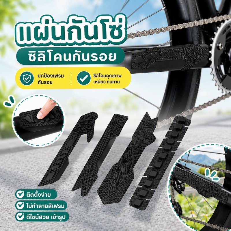 แผ่นกันโซ่จักรยาน ซิลิโคนถุงลม 3D กันกระแทก ลดเสียง กันรอยขีดข่วน กันน้ำ กาวแน่น