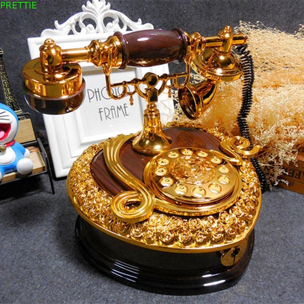PRETTIE Dial Phone Miniatures, Old-fashioned Light Luxury Phone Music Box, Phone Model Classic Style