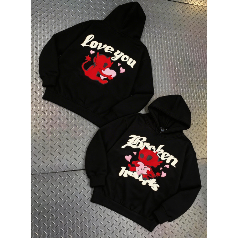 ผู้ชายผู้หญิง High Street Broken Planet Little Red Magic โฟมพิมพ์หลวม Hooded Sweatshirt