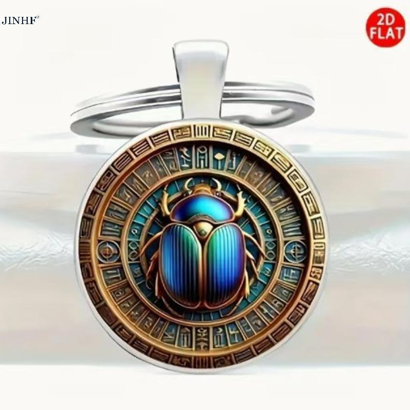 JINHF Retro Egyptian Beetle 2D พวงกุญแจแบนเหมาะสําหรับการใช้ทุกวันกระเป๋าจี้ Perfect ของขวัญสําหรับค