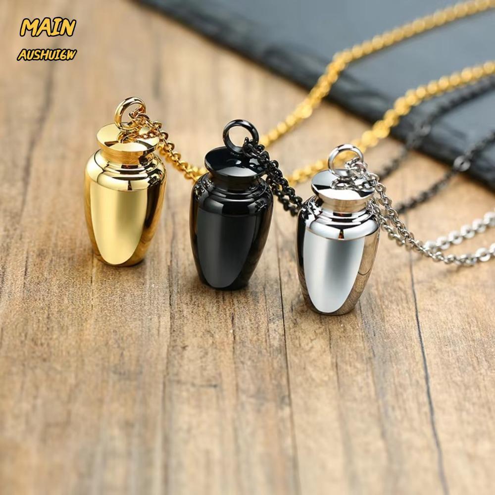 MAINAUSHUI6W จี้เถ้ากระดูก, สแตนเลส Mini Cinerary Urn, ที่ถอดออกได้ด้วยสร้อยคอ Well Sealed Memorial 