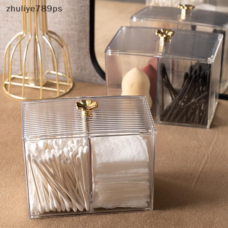 Zhuliye789ps] ที่วางสําลีอเนกประสงค์แบบใสพร้อมฝาปิด, สะดวกสําหรับสําลีและแต่งหน้าใหม่