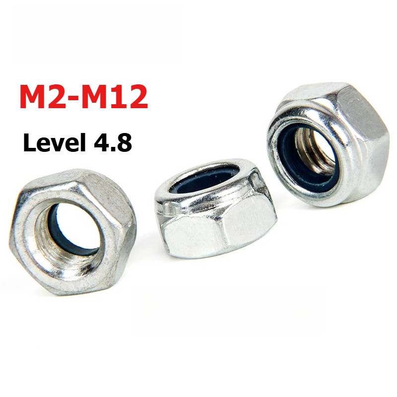 [XJC-WJ] น็อตล็อคหกเหลี่ยมชุบสังกะสีเหล็กแหวนยางไนลอนน็อตล็อค M2/M2.5/M3/M4-M30