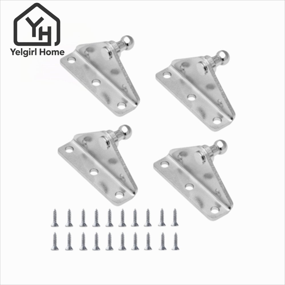 YELGIRLB 4pcs Gas Strut Brackets, 10 มม.บอลสตั๊ดสังกะสีเหล็กชุบ Ball Stud Brackets, Universal Silver
