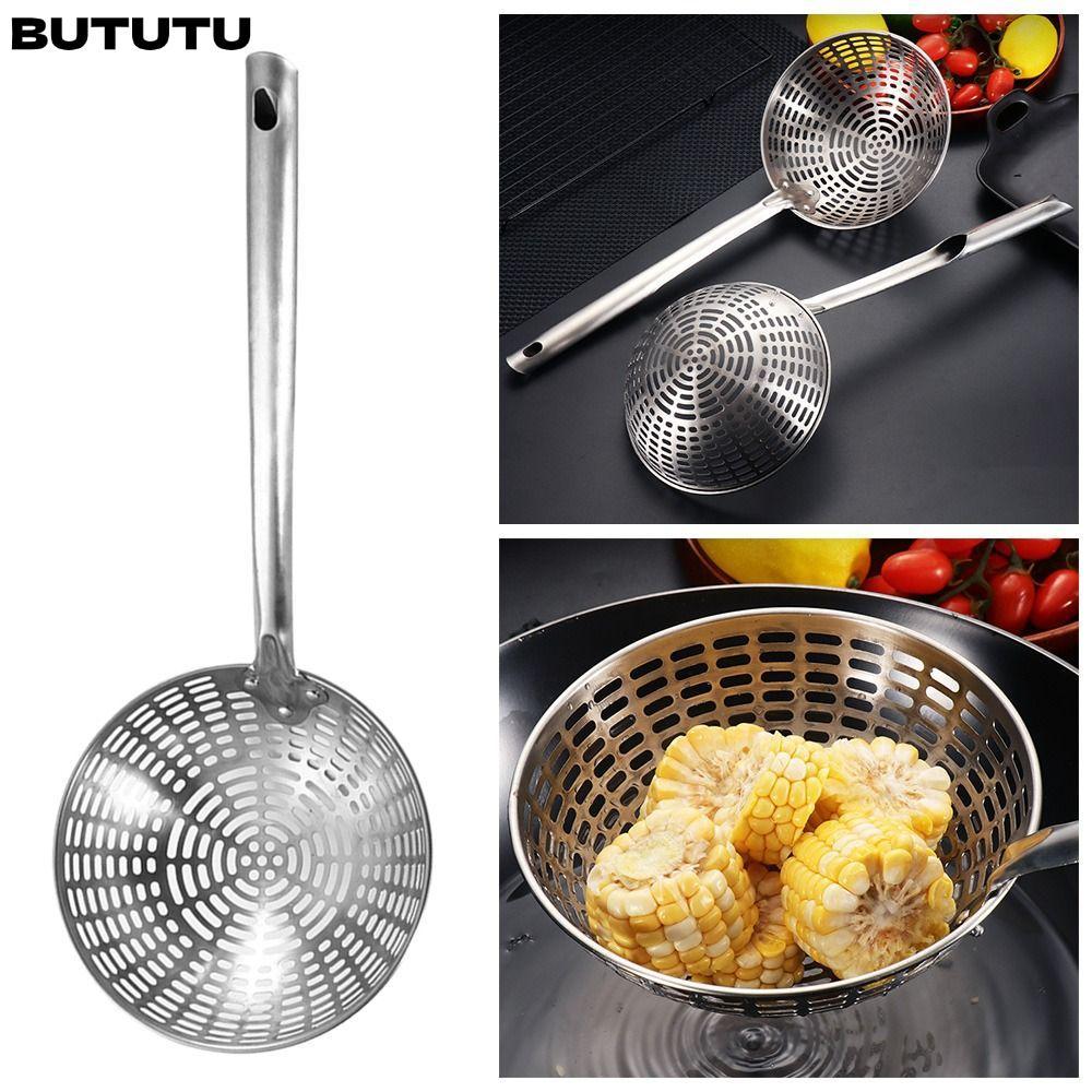 BUTUTU Skimmer ช้อน, เครื่องมือทําอาหารด้ามยาวกระชอนสแตนเลส, ตาข่ายกรอง Gadgets ครัว Skimmer กรอง Sk