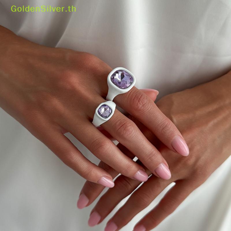 GSR 2 ชิ้น Y2K สไตล์ประกายอะคริลิค Rhinestone เปิดแหวนอินเทรนด์ Cool เครื่องประดับสําหรับผู้หญิง Str